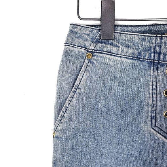 MICHAEL KORS Light Vintage Wash Super Flare Low Rise Lace Up Jeans Size: 2 - Picture 3 of 7